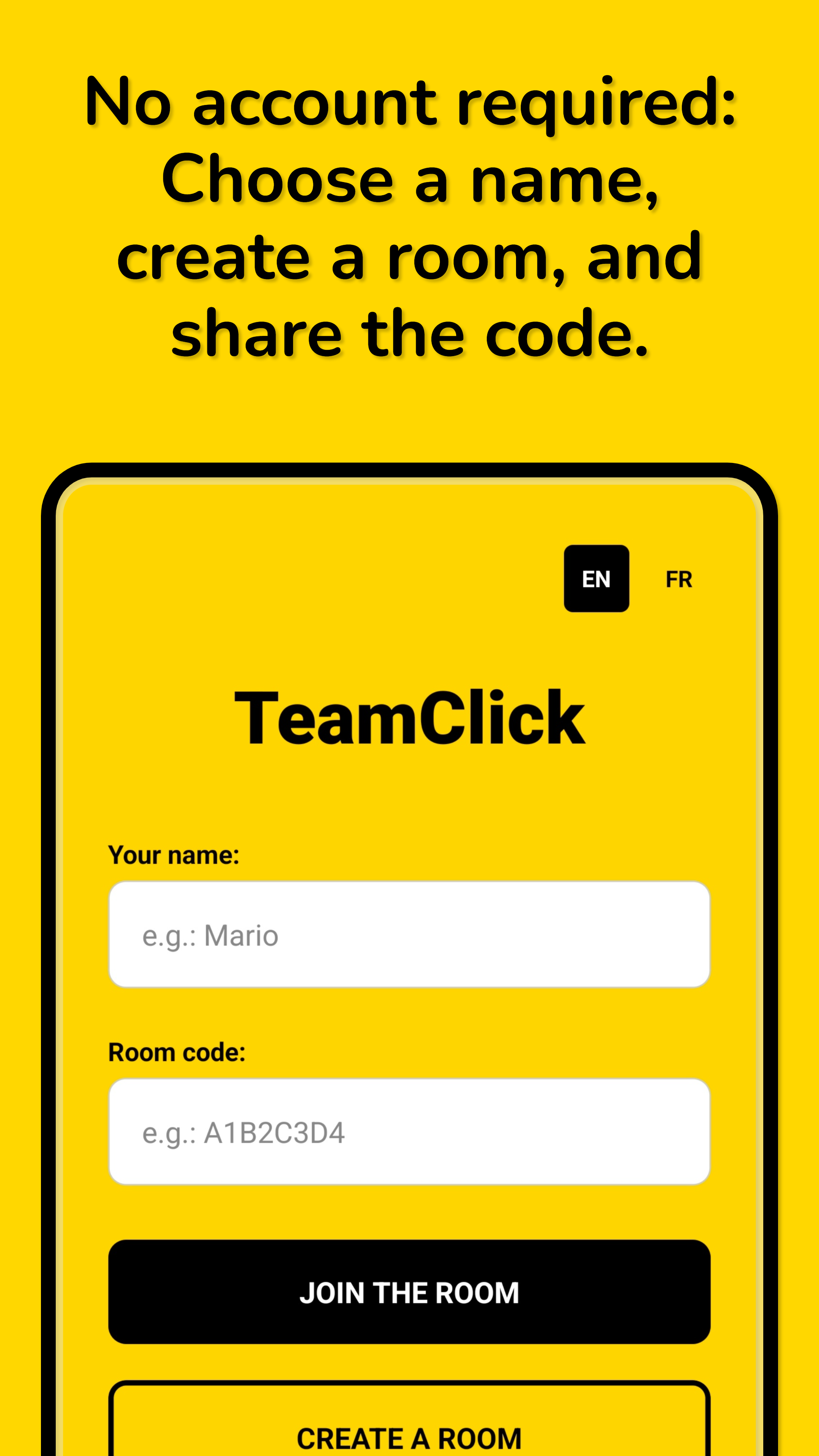 TeamClick App Screen 1